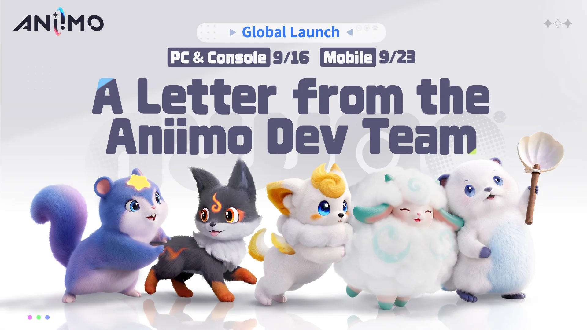 Aniimo core creatures lineup featuring Emberpup and companions from the official developer letter
