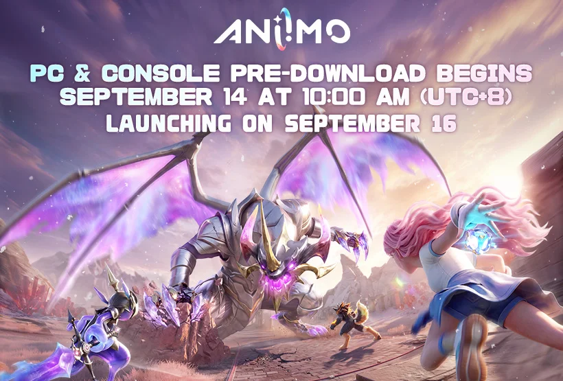Aniimo action battle scene highlighting pre-download beginning September 14 at 10:00 AM UTC+8
